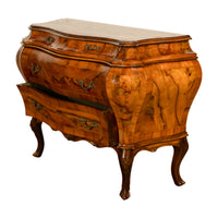 19th Century Italian Antique Inlaid Walnut Bombe Louis XV Venetian Commode 1880