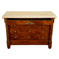 Antique 19th Century French Empire Burl Walnut Marble Ormolu Chest Drawers Commode 1810