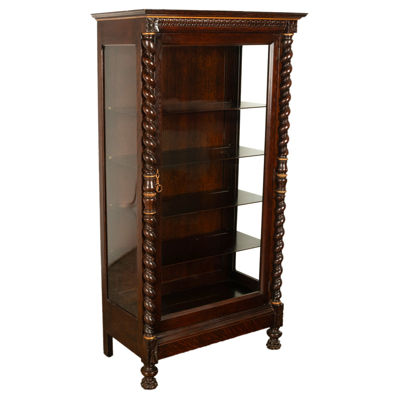 Antique American 19th Century Oak Barley Twist Display Case China Cabinet Hutch Circa 1890