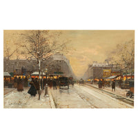 French Impressionist Painting Winter Landscape Scene "Foire de Montmartre" Paris by Eugene Galien-Laloue, 1900