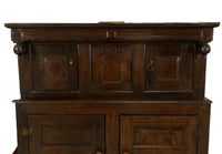 Antique Early 18th Century Welsh English Deuddarn Carved Oak Court Cupboard 1737