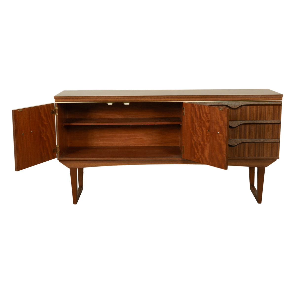 Mid Century Modern Danish Style Compact Zebra Wood Teak Credenza Sideboard 1960