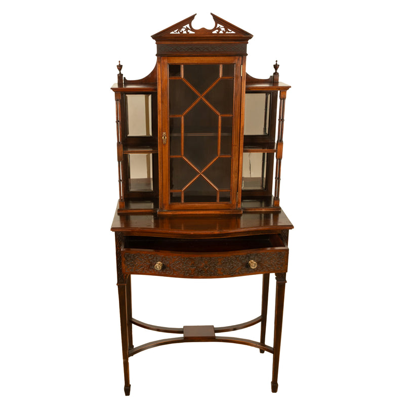 Antique Chippendale Mahogany Carved Display Case Cabinet Vitrine on Stand 1895