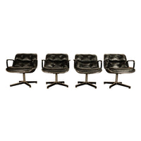 Set of 4 Mid Century Modern Charles Pollock Knoll Black Leather Executive Chairs, 1963