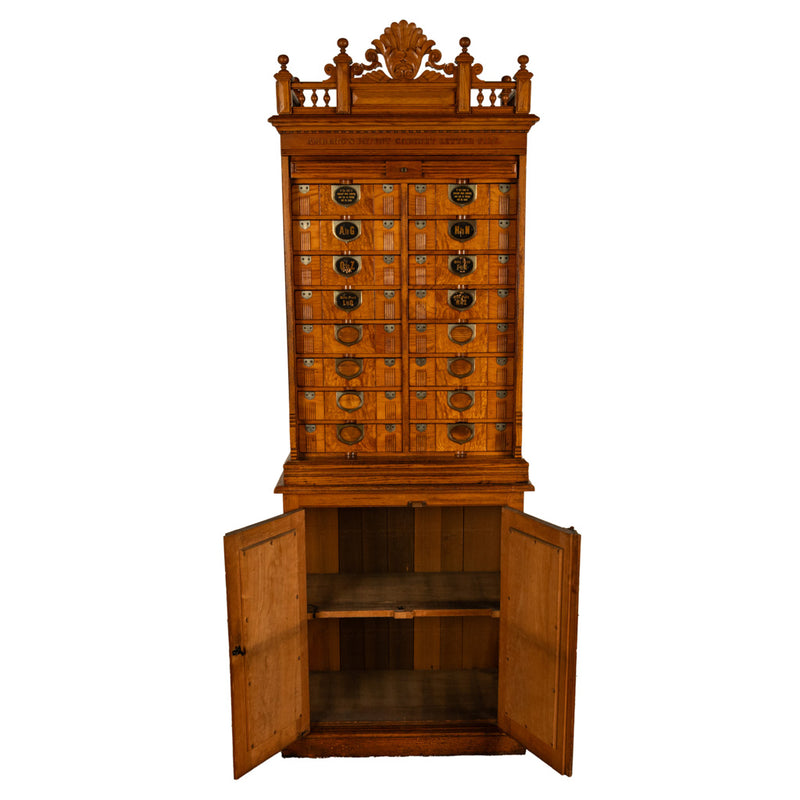 Antique American Carved Oak Victorian Roll Top Letter File Cabinet Amberg Co, 1883