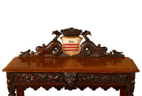 Antique Carved Oak Hall Table Skipworth Family Painted Royal Coat of Arms 1860