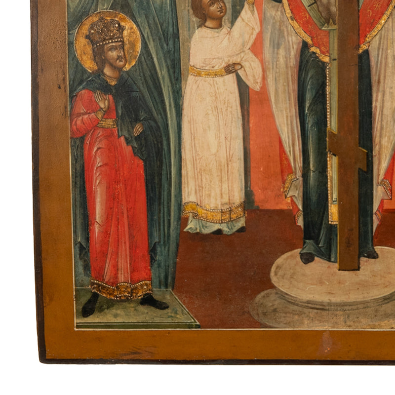 Antique Russian Orthodox Egg Tempera Icon St. Helena & St. Constantine St. Marcarius True Cross 1820