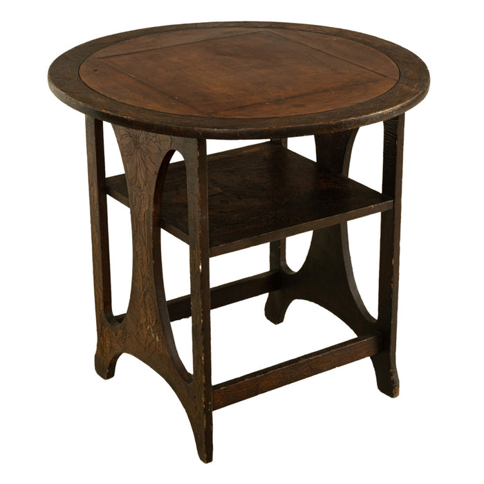 Antique Folk Art Poker Work Arts & Crafts Monks Bench Table Chair New York 1900