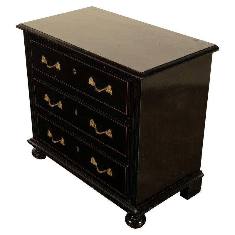 Antique Early 19th C Regency Ebonized Japanned Lacquered Pine Chest Drawers 1820