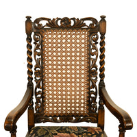Antique 19thC Set 6 Carved Caned Jacobean Barley Twist Walnut Dining Chairs 1870