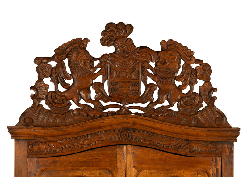 Antique 18th Century Carved Walnut Corner Cabinet Spainish Royal Coat of Arms