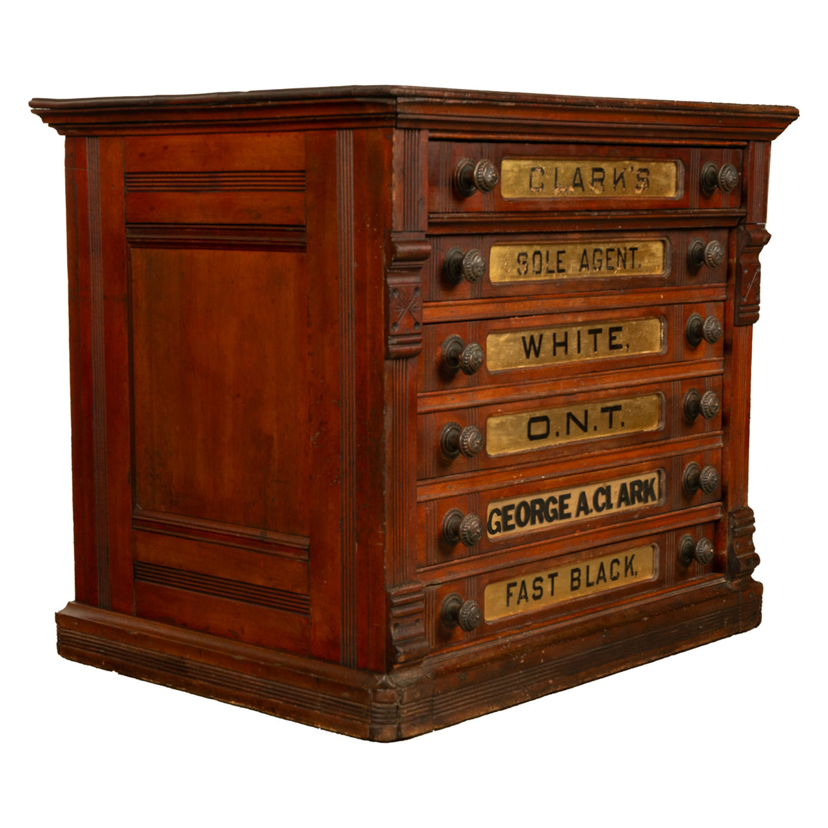 Antique Eastlake Clark's Walnut Mercantile Store Advertising Thread Cabinet 1880