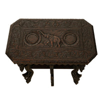 Antique Carved Anglo Indian Teak Wood Elephant Twin Tier Lamp Side Table 1900