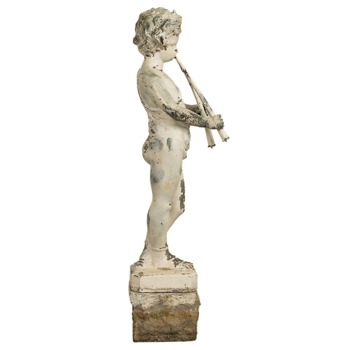 Antique French Lead Garden Statue Fountain Piping Boy Pan Putto Bacchante 1880