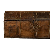 Antique 17th Century Italian Leather and Pine & Brass Stud Work Carriage Chest Trunk 1680