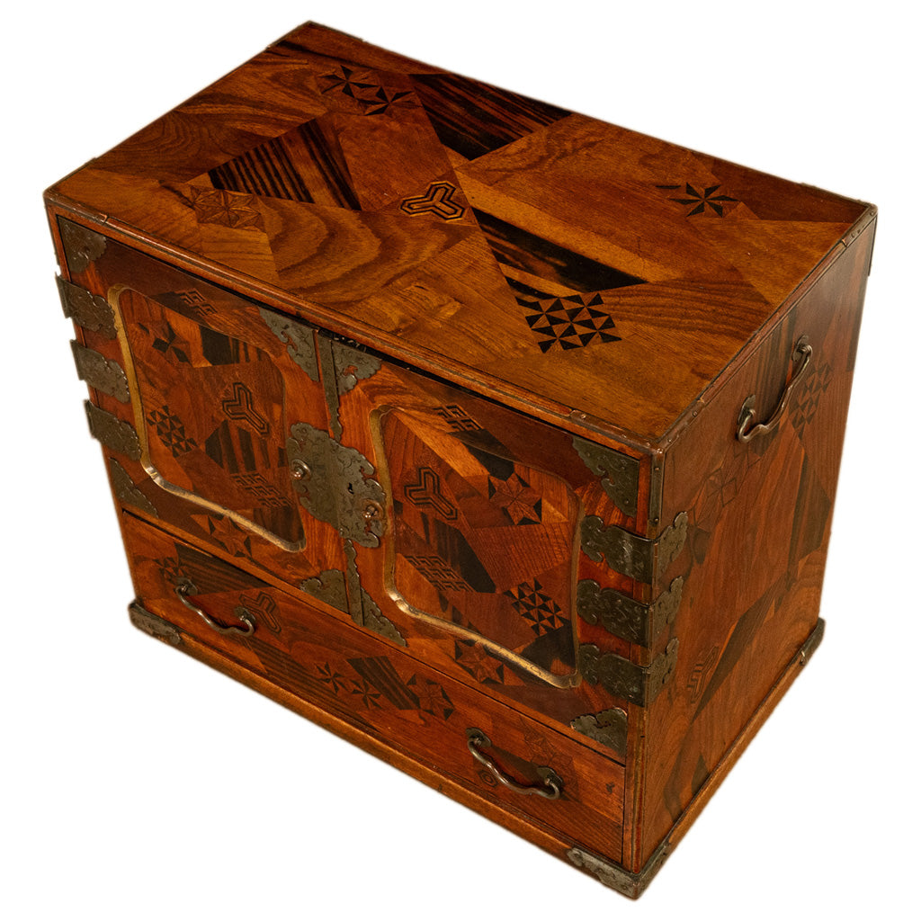 Antique Japanese Meiji Kodansu Tansu Marquetry Table Cabinet Jewelry Chest 1880