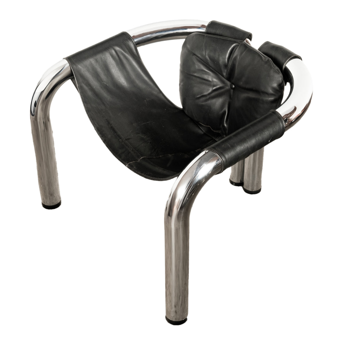 American Mid Century Modern Chrome & leather "Palo Alto" Lounge Chair Byron Botker for Landes California 1970