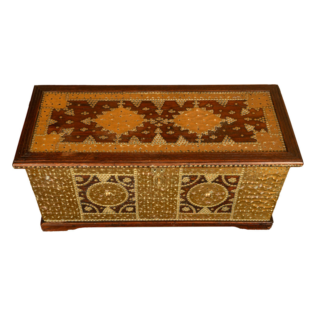 Antique 19thC Zanzibar Omani Teak & Brass Stud & Copper Clad Dowry Chest 1850