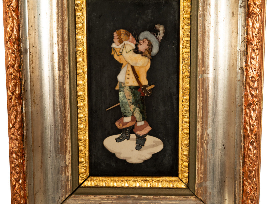 Antique Italian Grand Tour Pietra Dura Marble Picture Cavalier Musketeer 1880