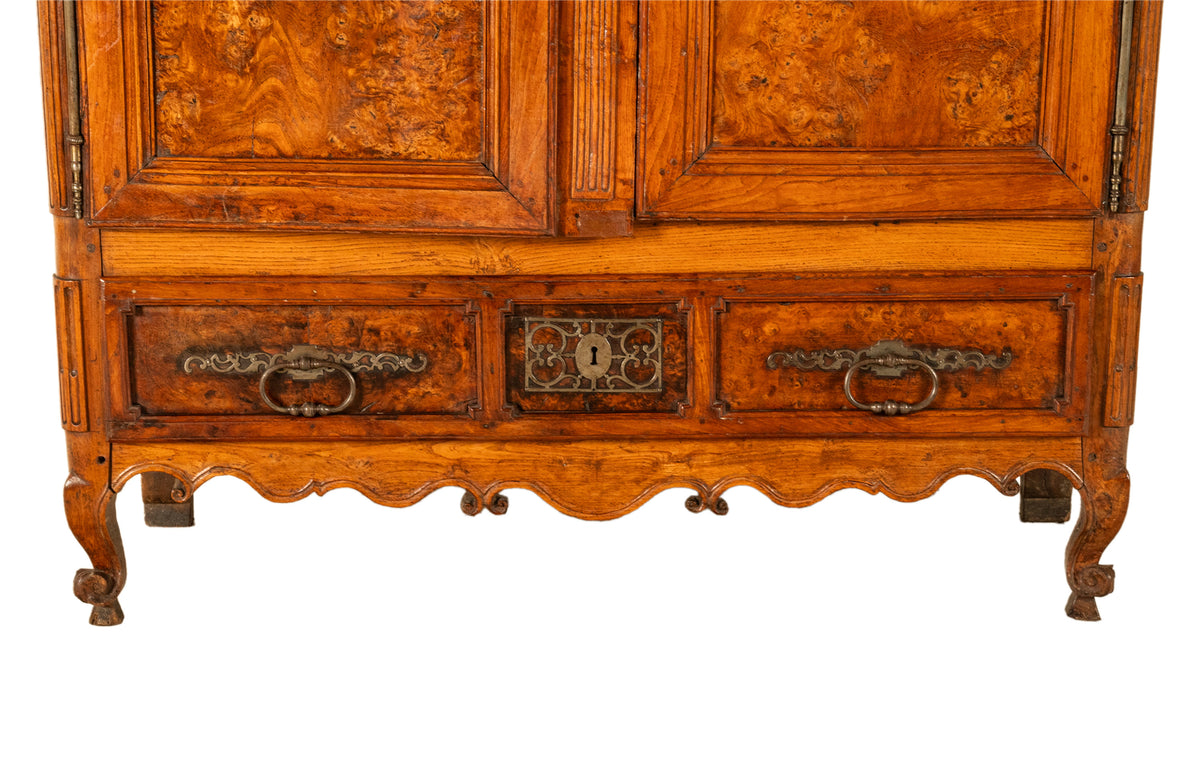 Antique 18th Century Louis XV French Provincial Burl Chestnut Walnut Armoire Circa 1790