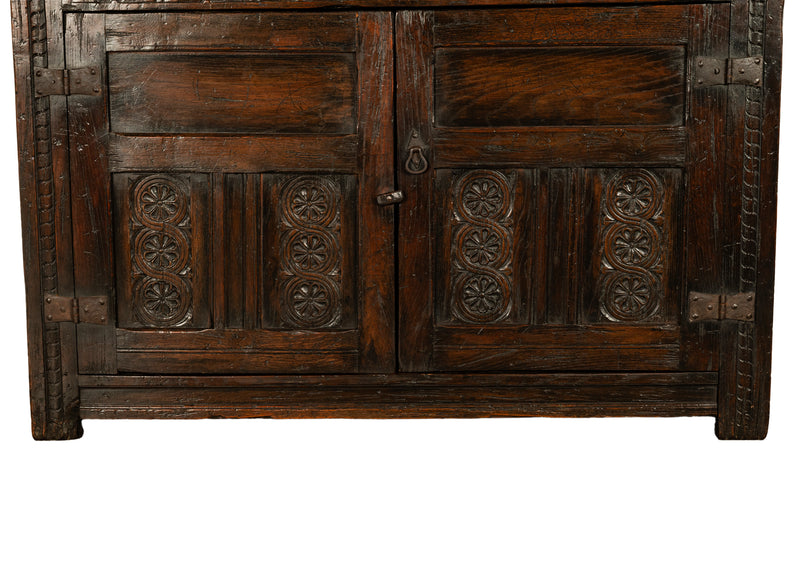 Antique 17th Century Elizabethan Tudor Period Carved Oak Court Cupboard Cabinet Circa 1600