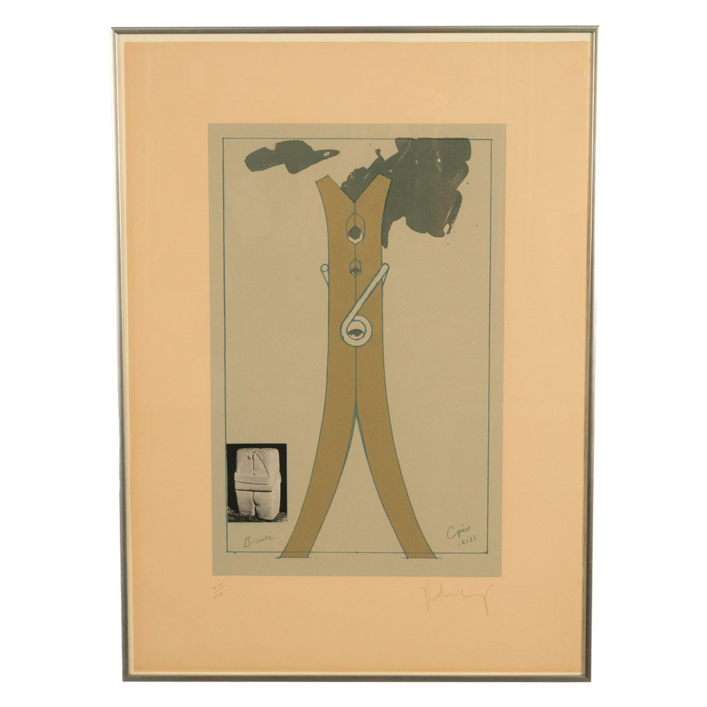 Pop Art Silk Screen Print and Collage "Clothespin Brancusi's Kiss" Philadelphia by Claes Oldenburg, 1972