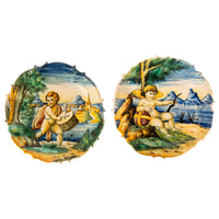 Antique 19th Century Pair Early Cantagalli Majolica Istoriato Plates Italy 1880
