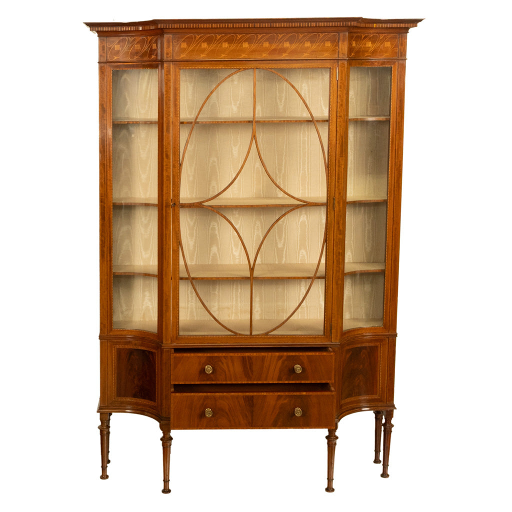 Antique Art Nouveau Inlaid Mahogany Display China Cabinet Vitrine Waring Gillow, 1905