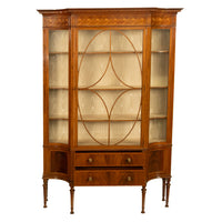 Antique Art Nouveau Inlaid Mahogany Display China Cabinet Vitrine Waring Gillow, 1905