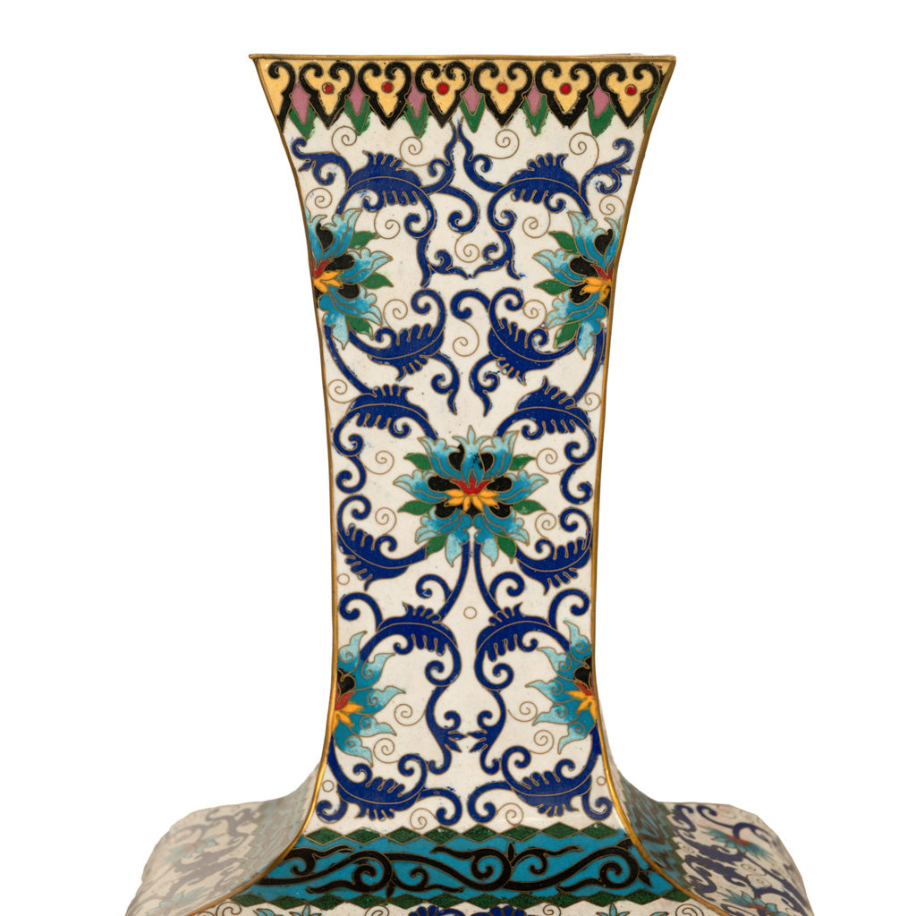 Antique Pair Monumental Chinese Qing Qianlong Period Cloissoné Enamel Vases 1795