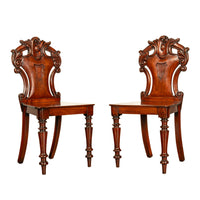 Pair Antique Regency Carved Mahogany Country House Shield Back Hall Chairs 1825