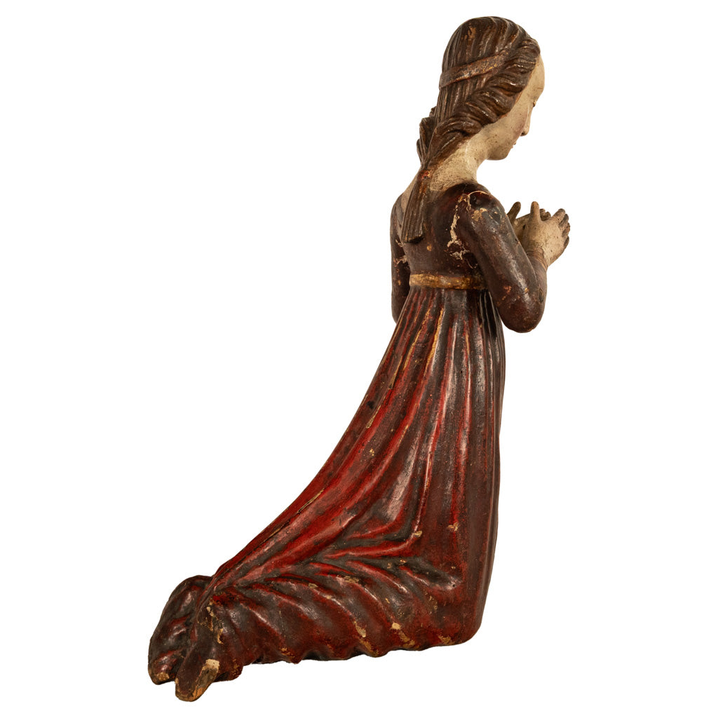 Antique Italian 15th Century Carved Wood Hand-Painted Madonna Statue Vecchietta 1460