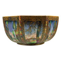 Large Wedgwood Fairyland Lustre Potrcelain Bowl Elves Boxing Match & Castle on a Road 1920