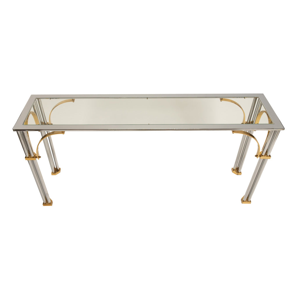 Mid Century Modern Chrome & Brass Glass Console Sofa Table by John Vesey 1960s