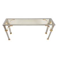 Mid Century Modern Chrome & Brass Glass Console Sofa Table by John Vesey 1960s