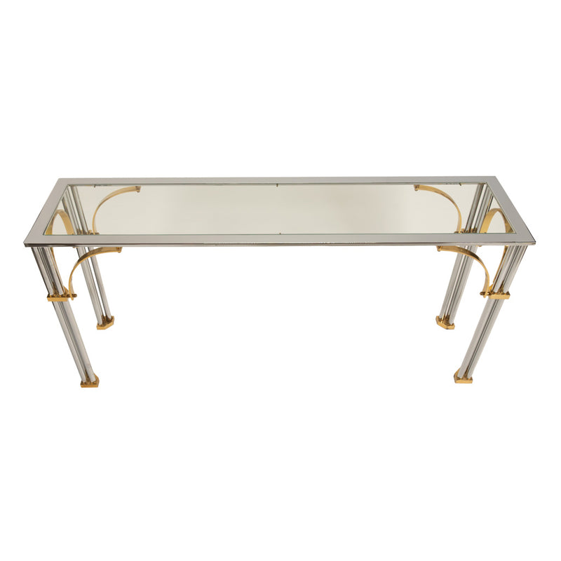 Mid Century Modern Chrome & Brass Glass Console Sofa Table by John Vesey 1960s