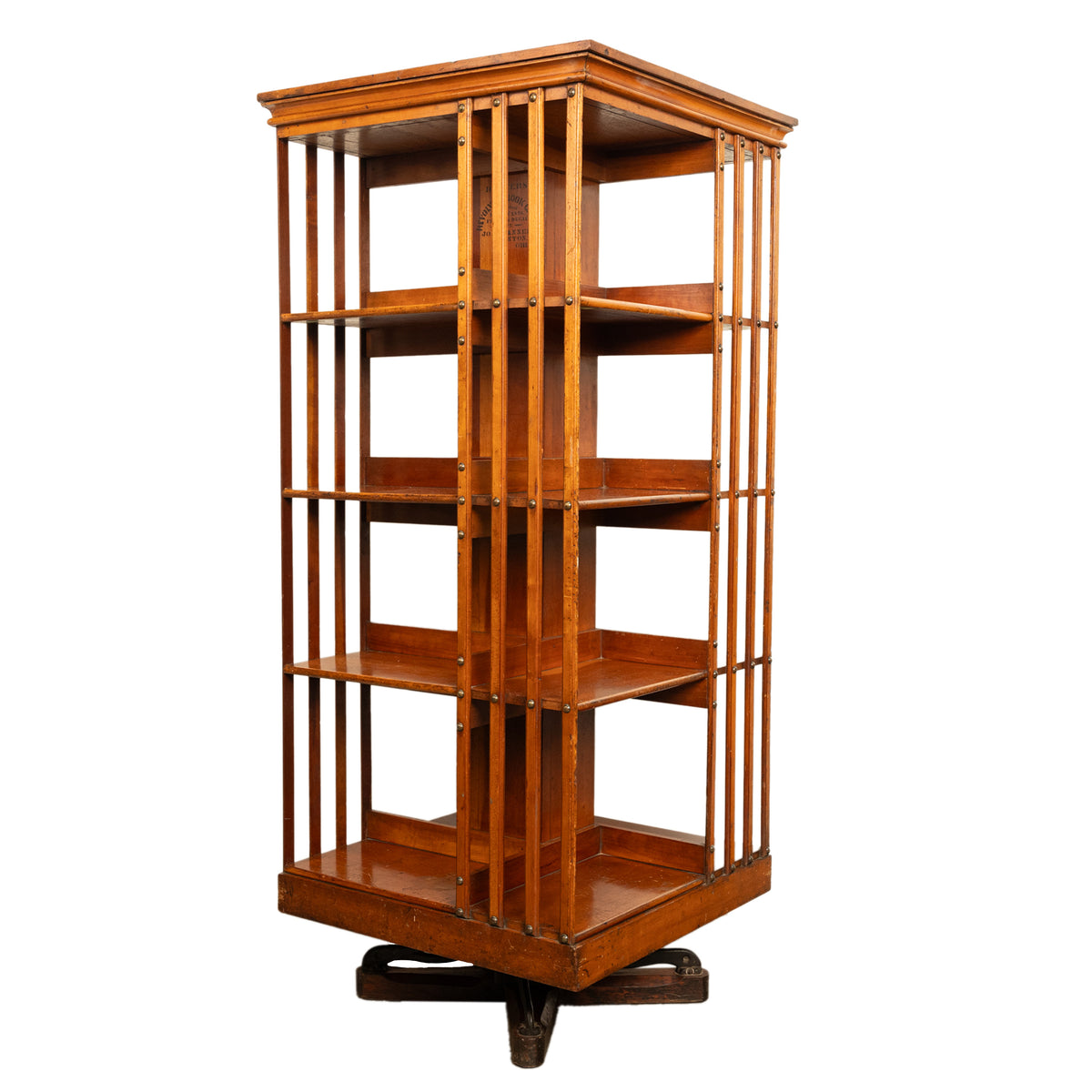 Antique American Walnut John Danner 4 Tier Revolving Bookcase Canton Ohio 1877