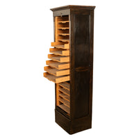 Antique Tall Spanish Walnut Tambor Roll Down Filing Cabinet "Muebles Rex" Madrid Circa 1910