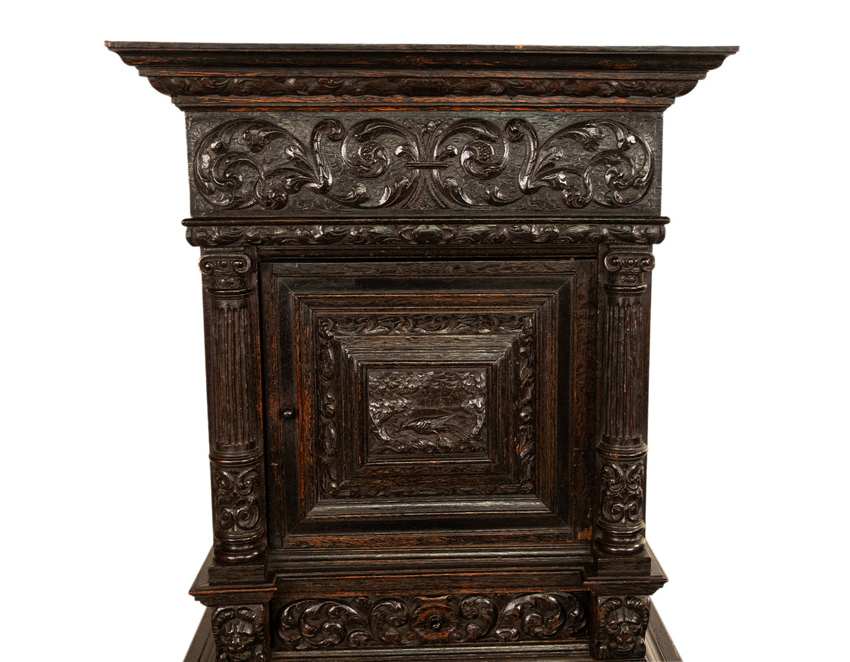 Antique 17th Century Dutch Carved Ebonized Oak Credence Cabinet on Stand 1680