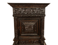 Antique 17th Century Dutch Carved Ebonized Oak Credence Cabinet on Stand 1680