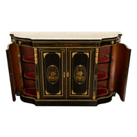 19th Century French Napoleon III Ormolu & Marble Ebonized Cabinet Sideboard 1860