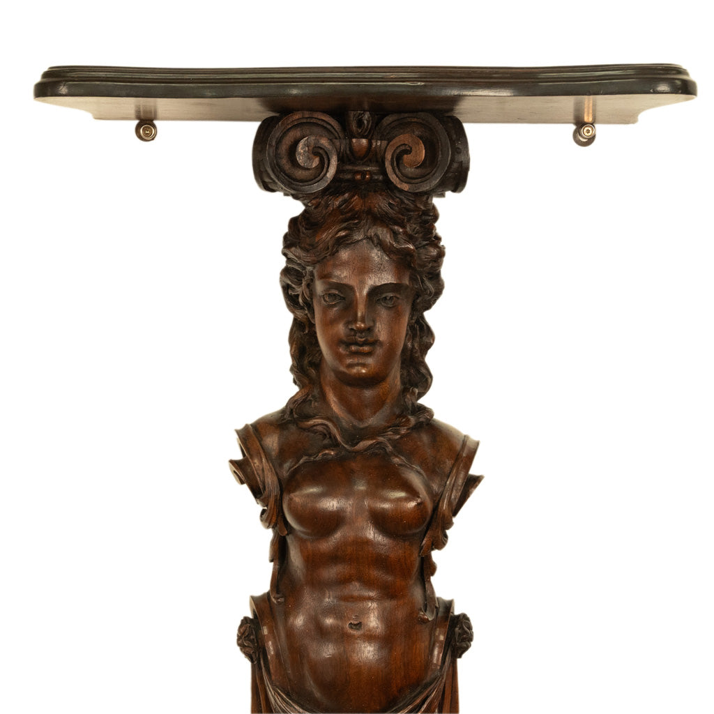 Antique 19thC Italian Carved Walnut Renaissance Revival Pair Caryatid Brackets, Circa 1850