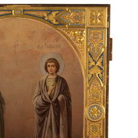 Antique 19th Century Russian Icon Egg Tempera Gilded St. Pelagia St. James 1860