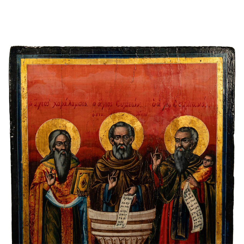 Antique Greek Eastern Orthodox Religious Painted Icon Egg Tempera 3 Sa ...