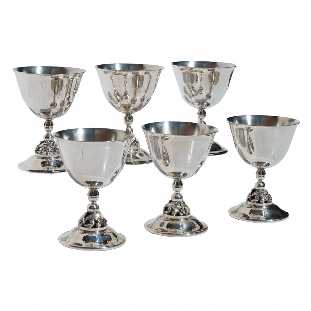 Set of Six Mid Century Modern Alphonse La Paglia Sterling Silver Wine Goblets
