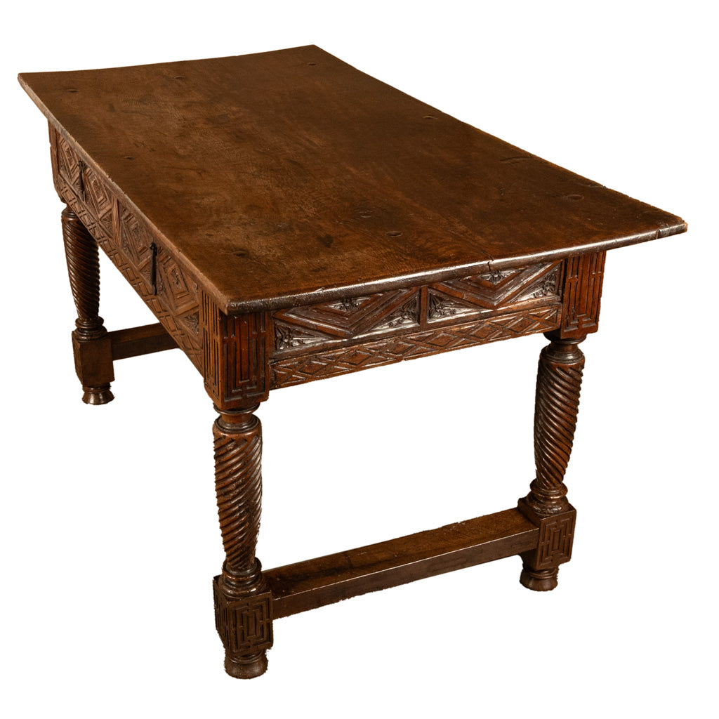 Antique 17th Century Baroque Carved Walnut Spanish Table Desk Navarre 1650