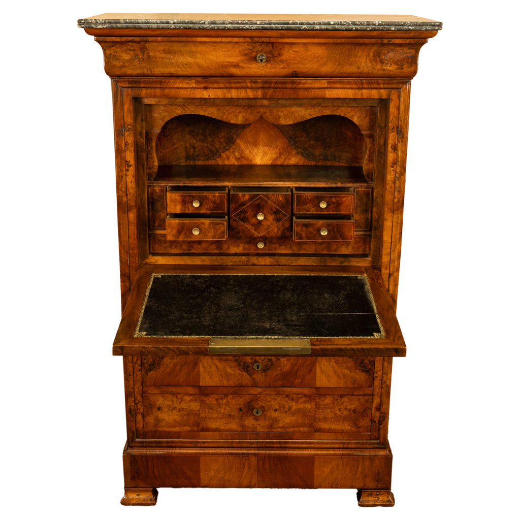 Antique French Louis Philippe Burr Walnut Secrétaire à Abattant Desk Chest 1840