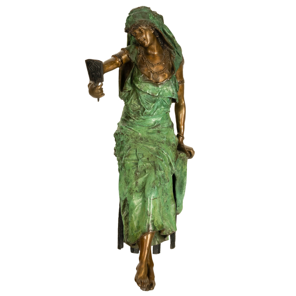 Antique Italian Art Nouveau Coldpainted Bronze Orientalist Figure Arab Girl by Ferdinando de Luca 1900