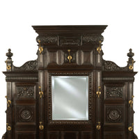 Antique Monumental Renaissance Revival Carved Oak Hall Tree Stand Mirror 1890