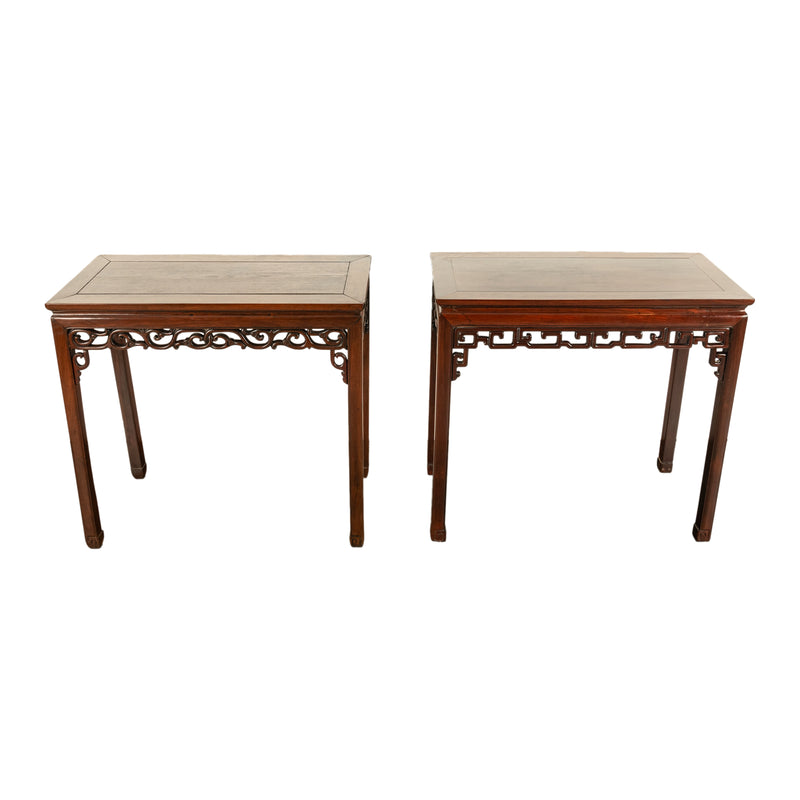 Pair Antique Chinese Qing Dynasty Elm Rosewood Side Serving Altar Tables 1860